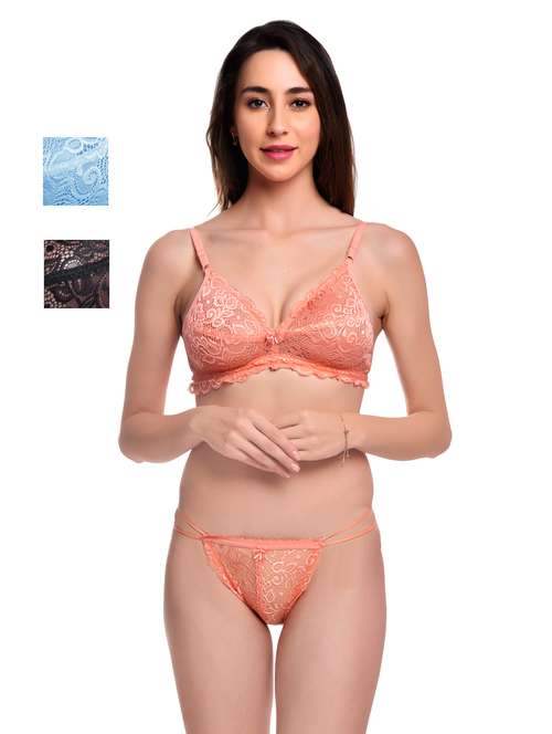 pack of 3 net bra and panty set - 20612023 -  Standard Image - 0