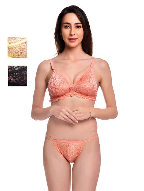 pack of 3 net bra and panty set - 20612024 -  Standard Image - 0