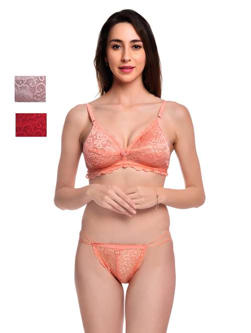 pack of 3 net bra and panty set - 20612026 -  Standard Image - 0