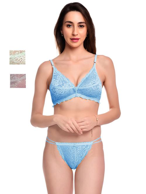 pack of 3 net bra and panty set - 20612027 -  Standard Image - 0