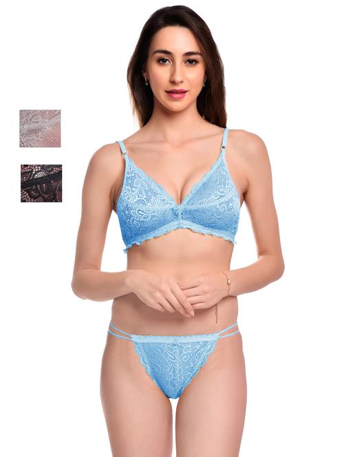 pack of 3 net bra and panty set - 20612028 -  Standard Image - 0