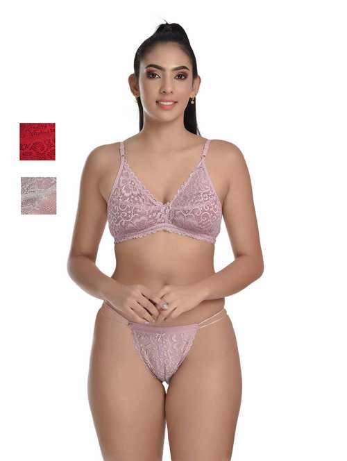 pack of 3 net bra and panty set - 20612031 -  Standard Image - 0