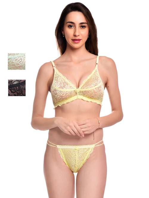 pack of 3 net bra and panty set - 20612034 -  Standard Image - 0
