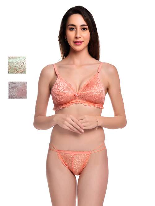 pack of 3 net bra and panty set - 20612038 -  Standard Image - 0