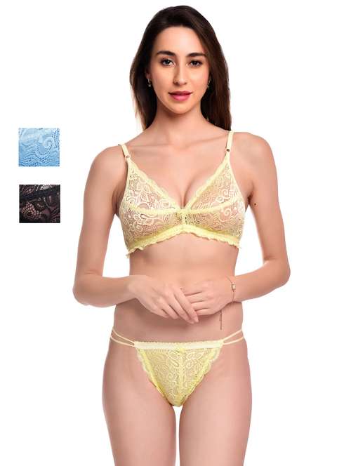 pack of 3 net bra and panty set - 20612039 -  Standard Image - 0