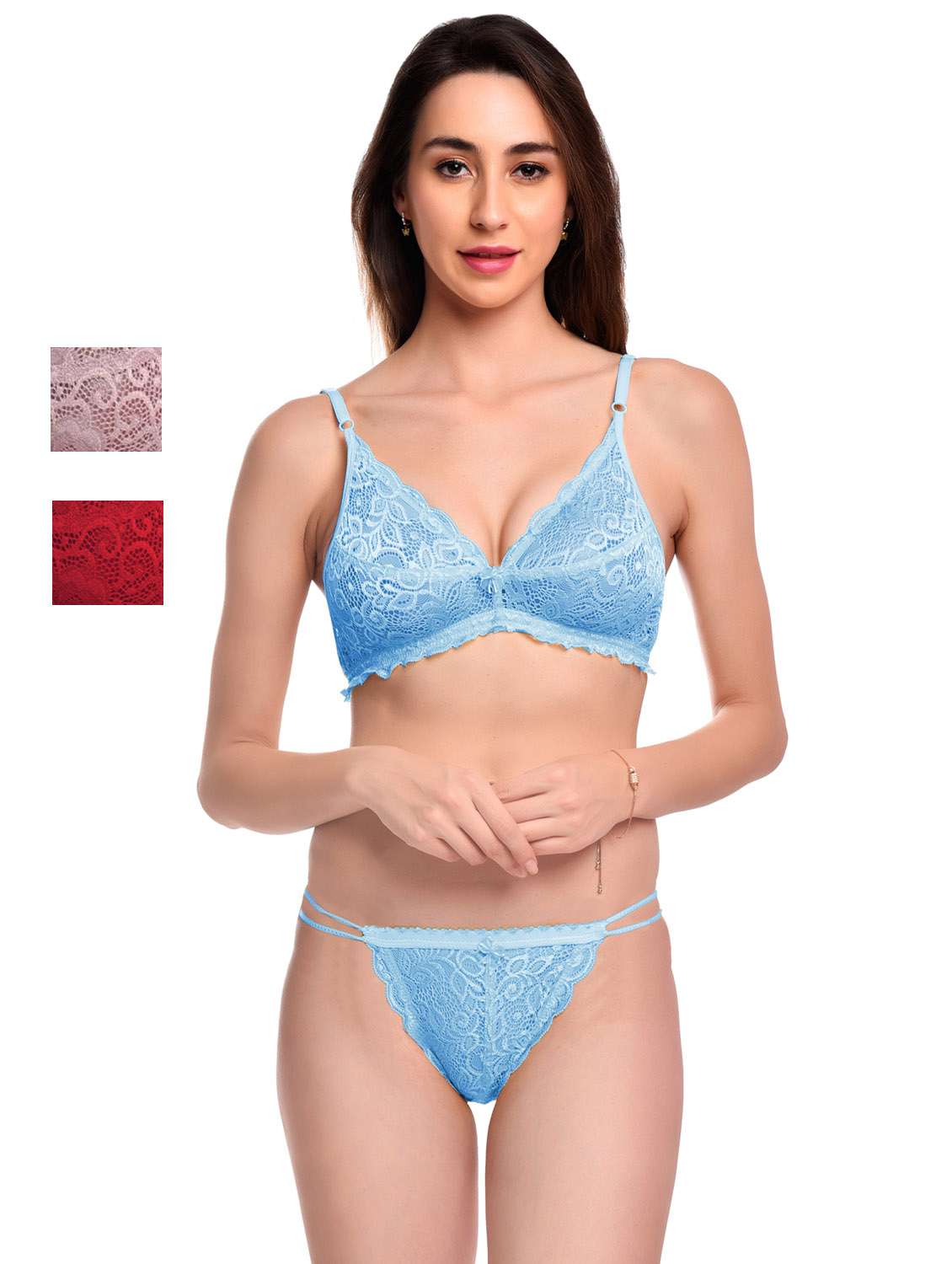 pack of 3 net bra and panty set