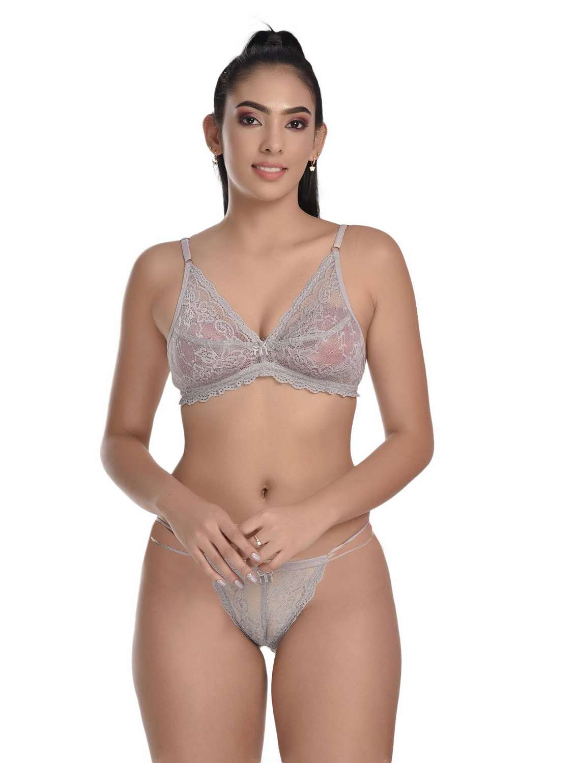 pack of 3 net bra and panty set - 20612044 -  Standard Image - 3