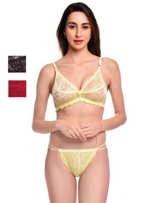 pack of 3 net bra and panty set - 20612045 -  Standard Image - 0