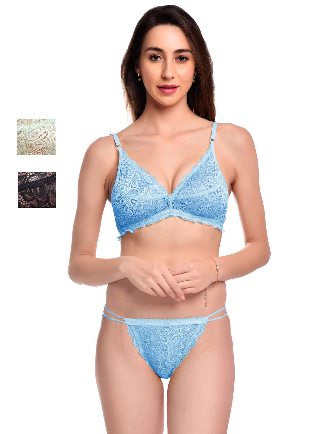 pack of 3 net bra and panty set