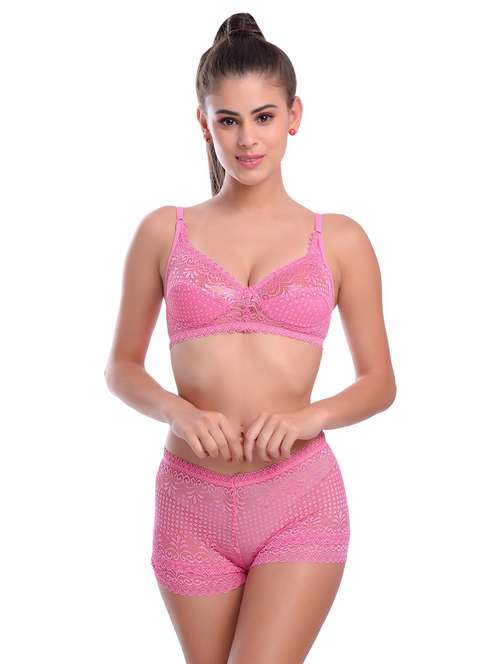Pink Net Bras And Panty Set