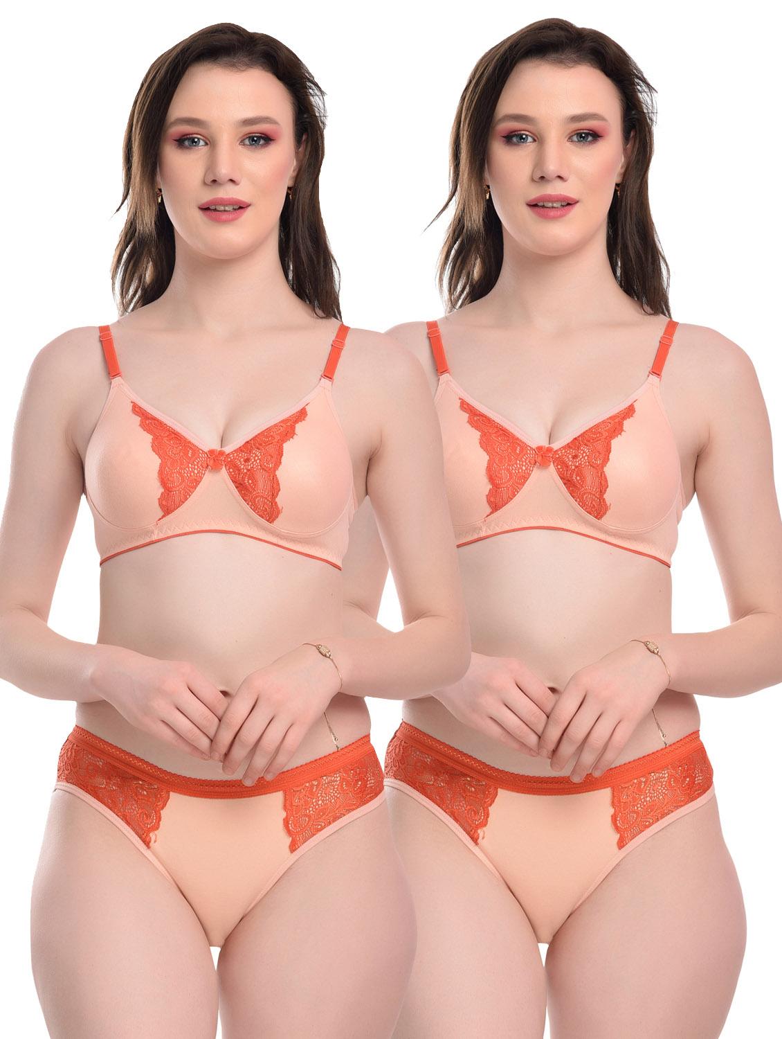 orange hosiery bra and panty set - 20612084 - Zoom Image - 0