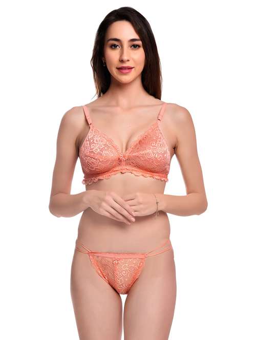 Women Lace Detailed Bra And Thongs Set