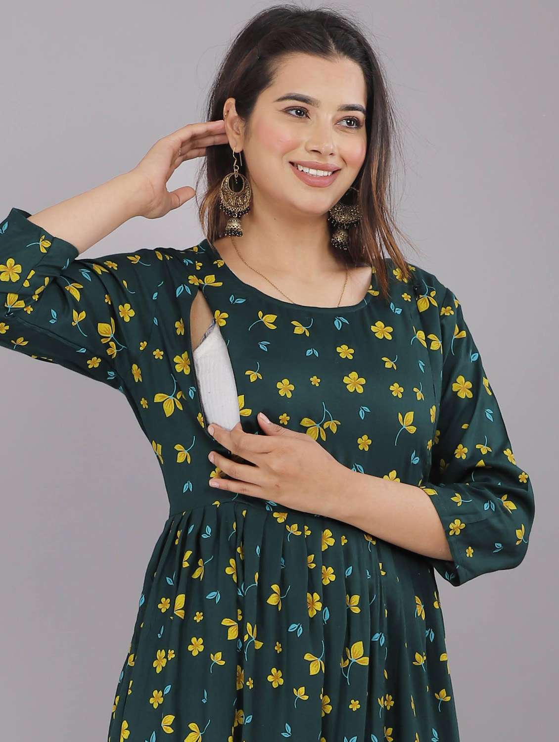 women round neck floral printed maternity wear dress - 20612470 -  Standard Image - 3