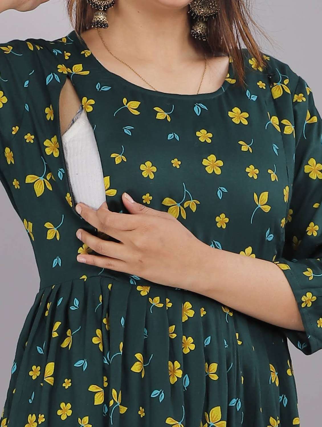 women round neck floral printed maternity wear dress - 20612470 -  Standard Image - 5