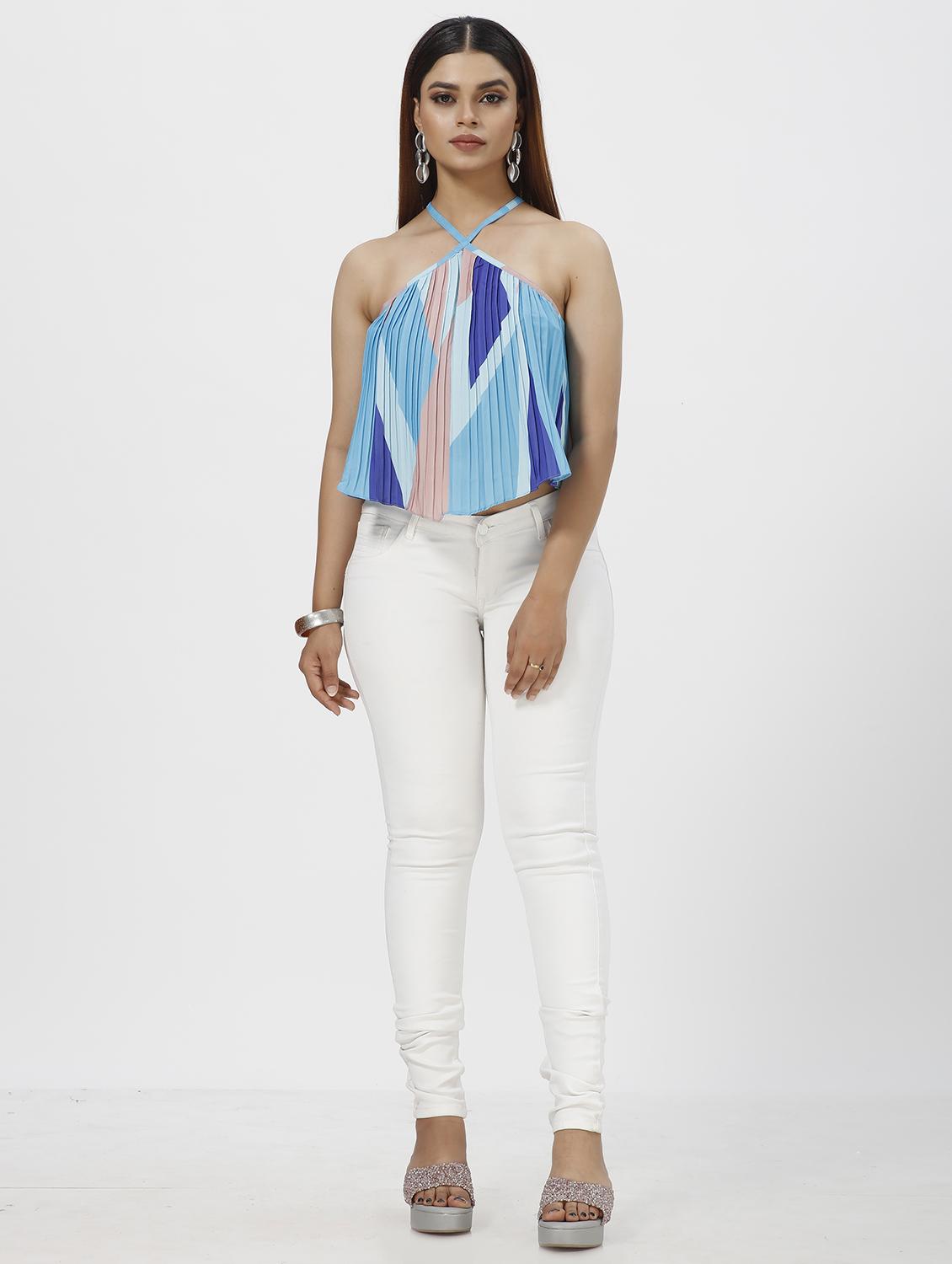 women multi coloured printed styled backless top - 20612482 - Standard Image - 3
