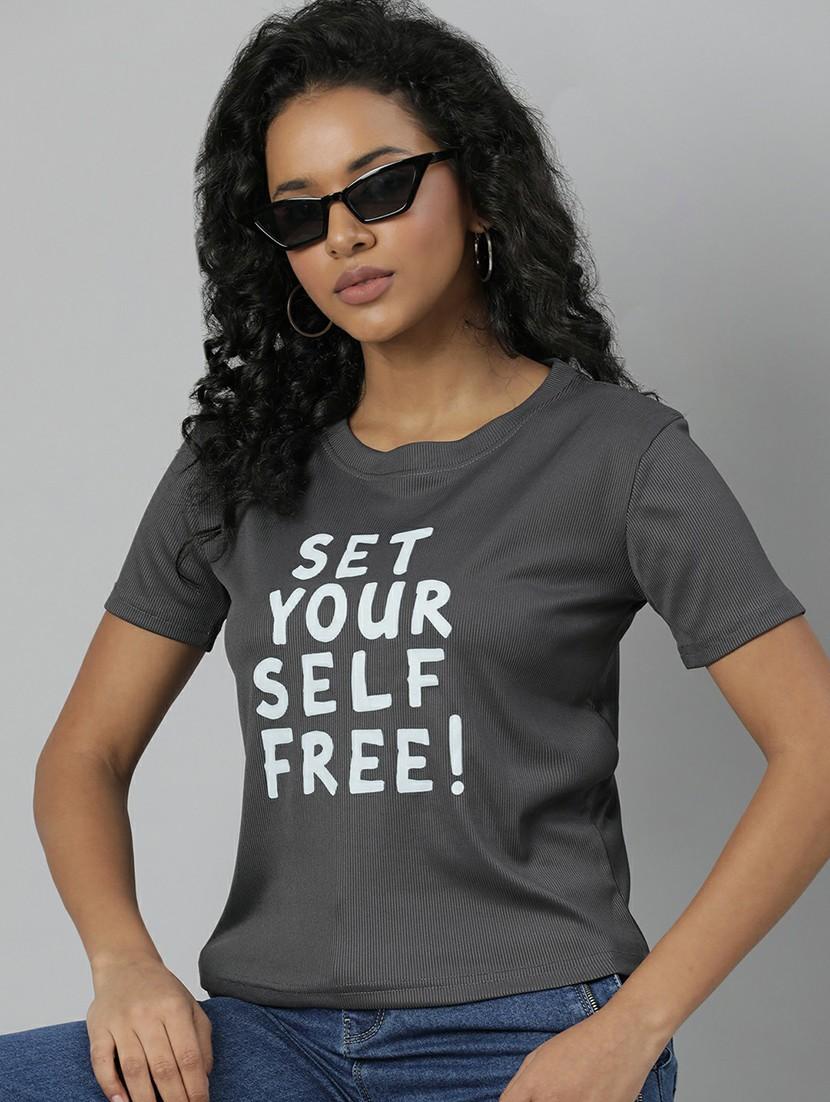 women grey typographic crop t-shirt - 20612588 - Standard Image - 3