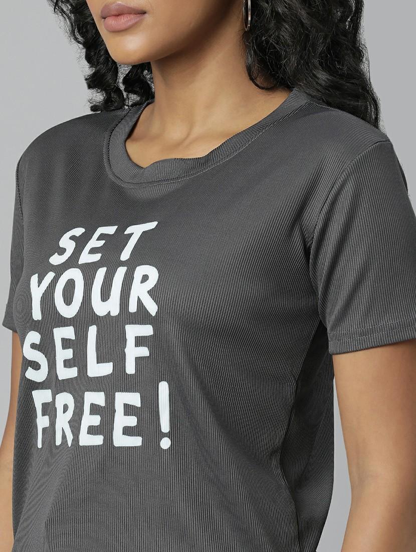 women grey typographic crop t-shirt - 20612588 - Standard Image - 5