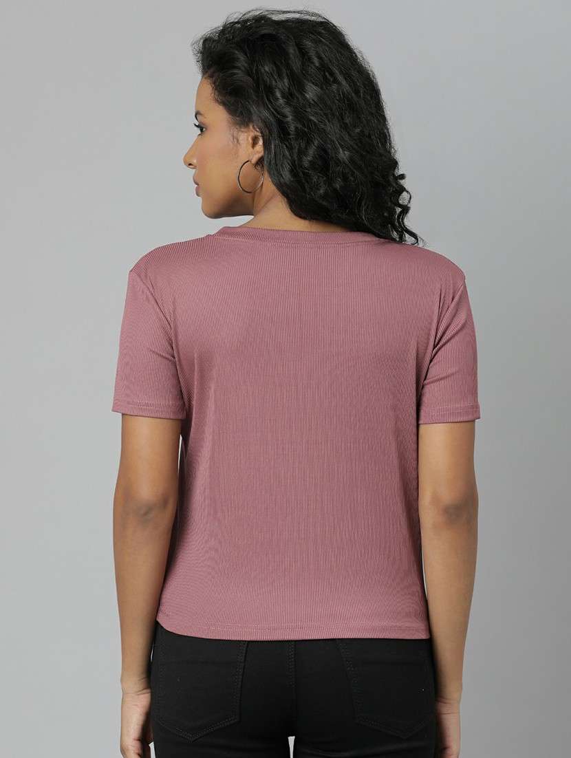 women mauve typographic crop t-shirt - 20612589 -  Standard Image - 3