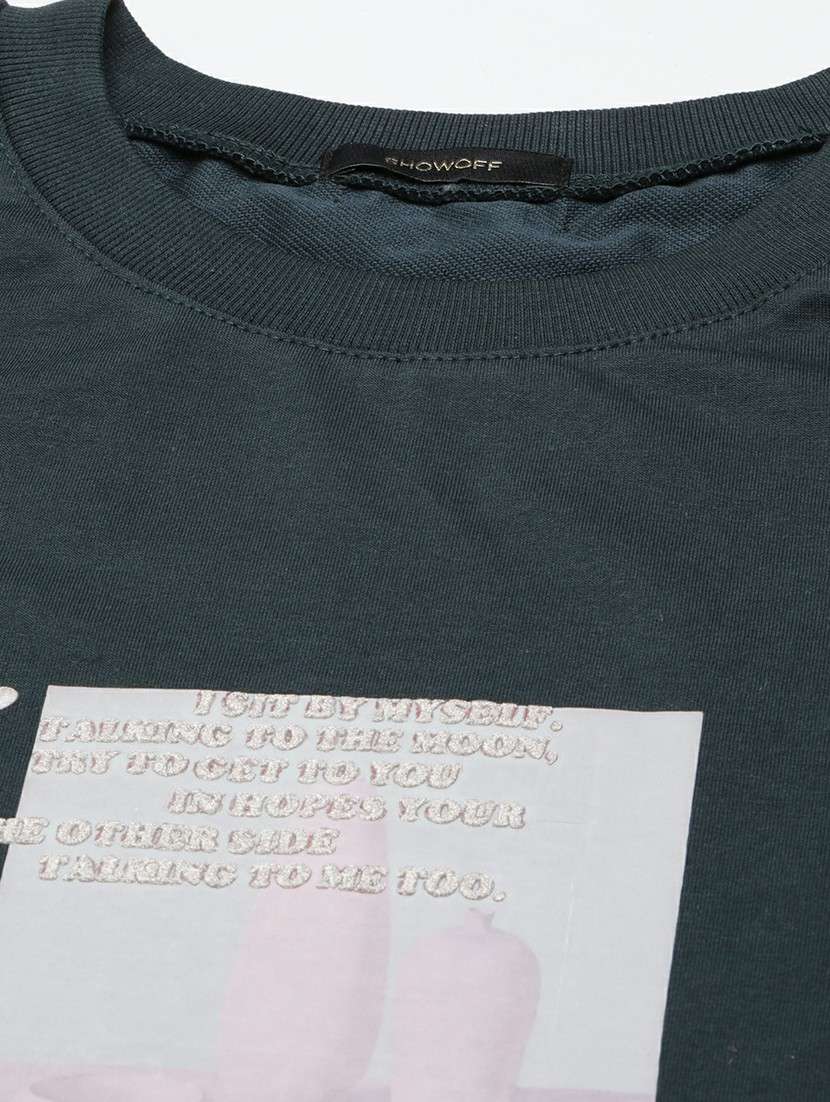 Women Dark Green Graphic Boxy T Shirt