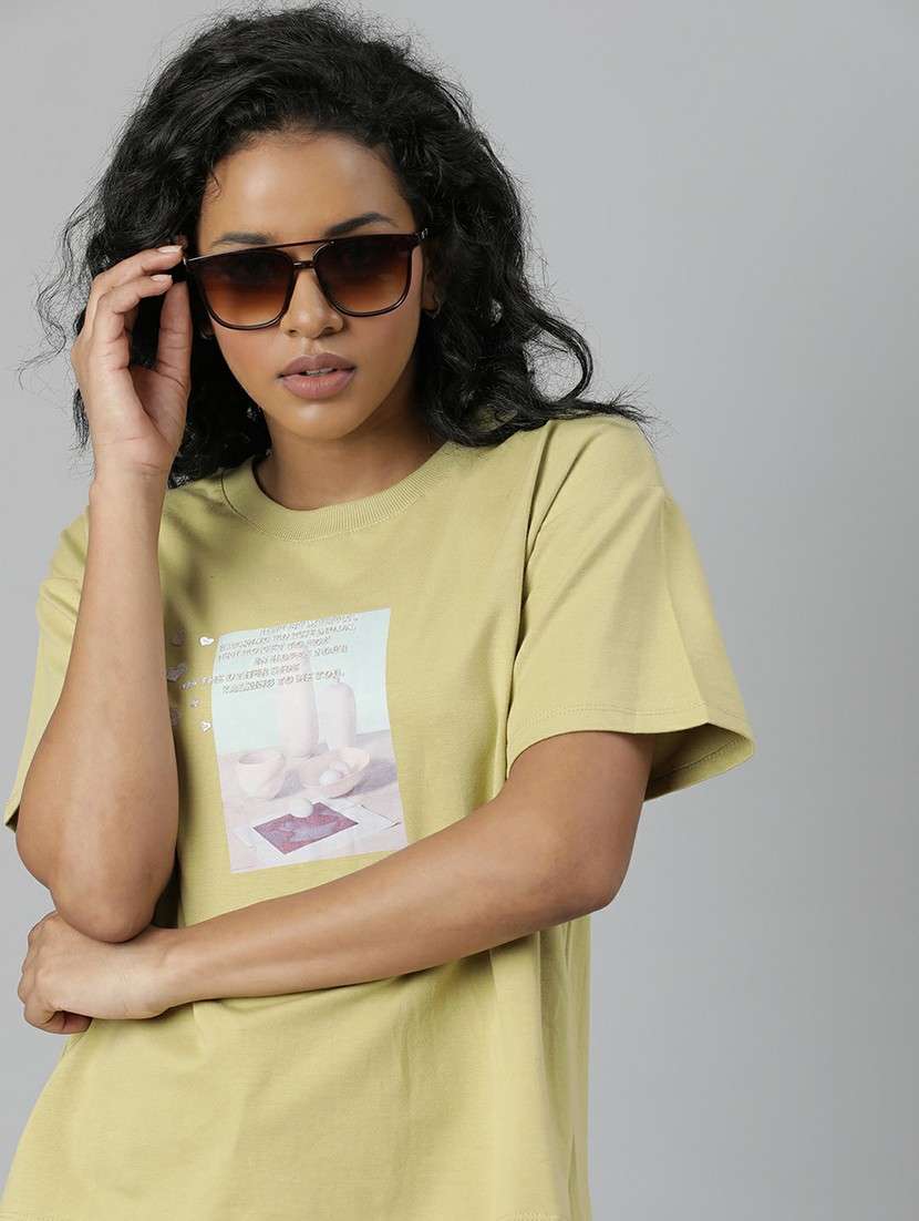 women yellow graphic boxy t-shirt - 20612608 -  Standard Image - 3