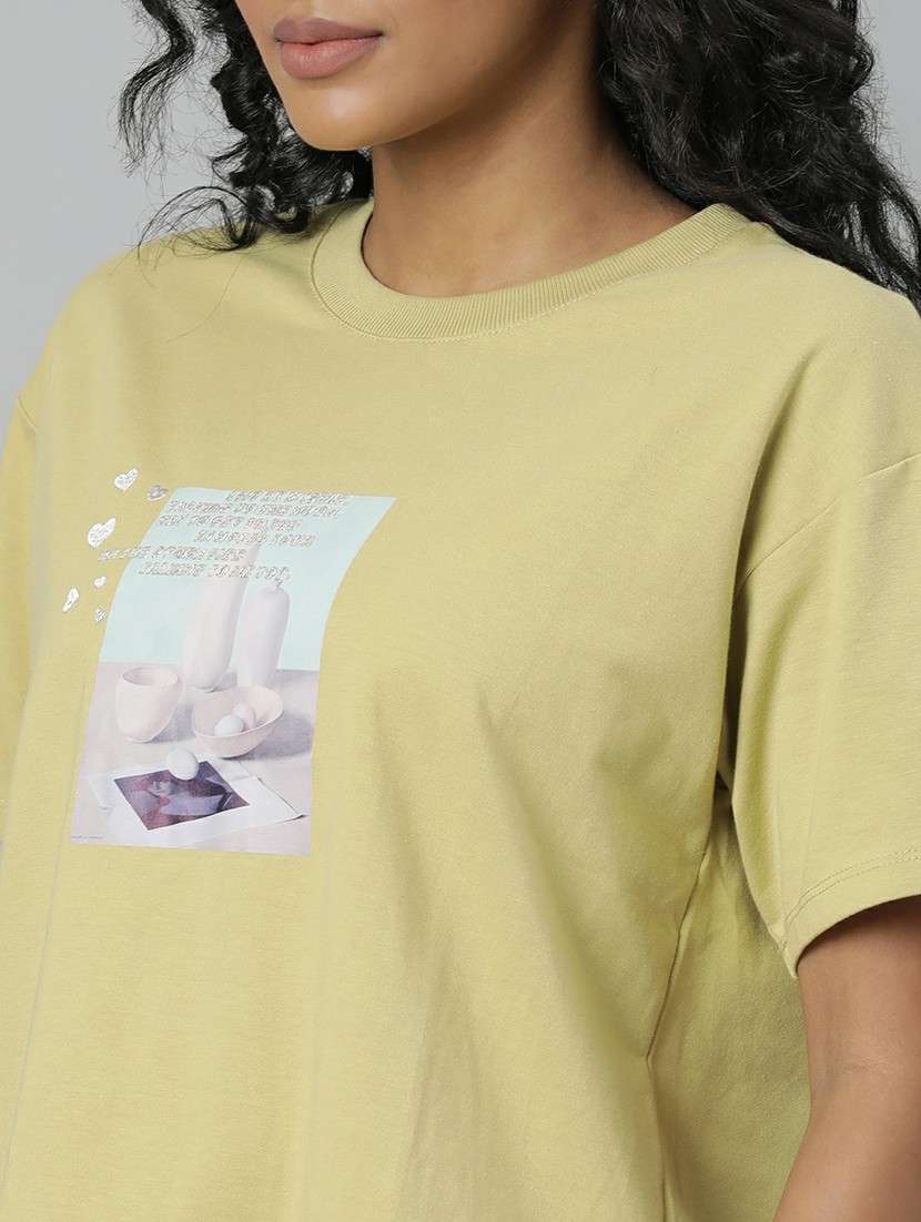 women yellow graphic boxy t-shirt - 20612608 -  Standard Image - 5