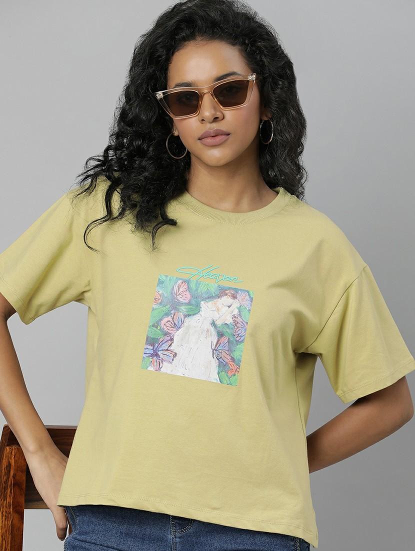 women yellow graphic boxy t-shirt - 20612615 - Standard Image - 3