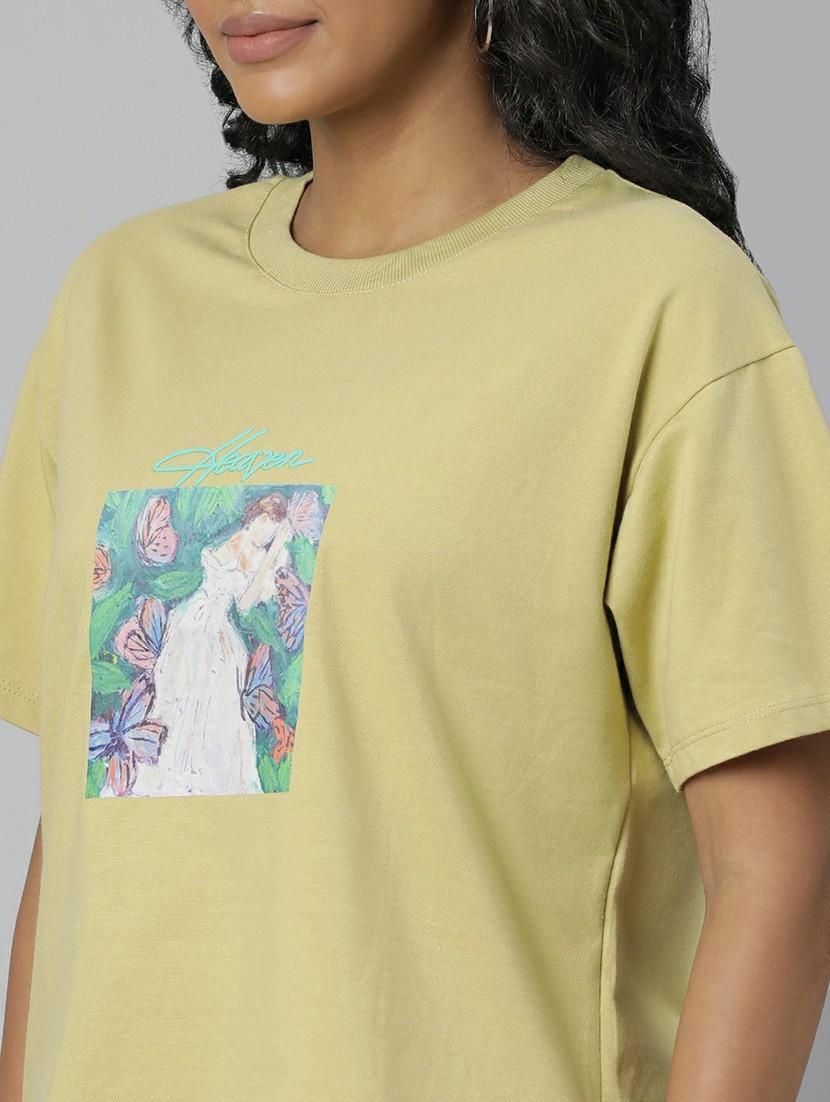 women yellow graphic boxy t-shirt - 20612615 - Standard Image - 5