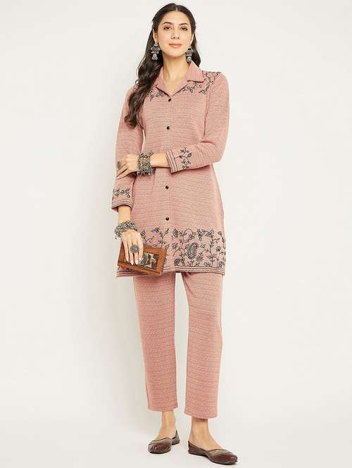 women peach embroidered co-ord set - 20612627 - Standard Image - 0