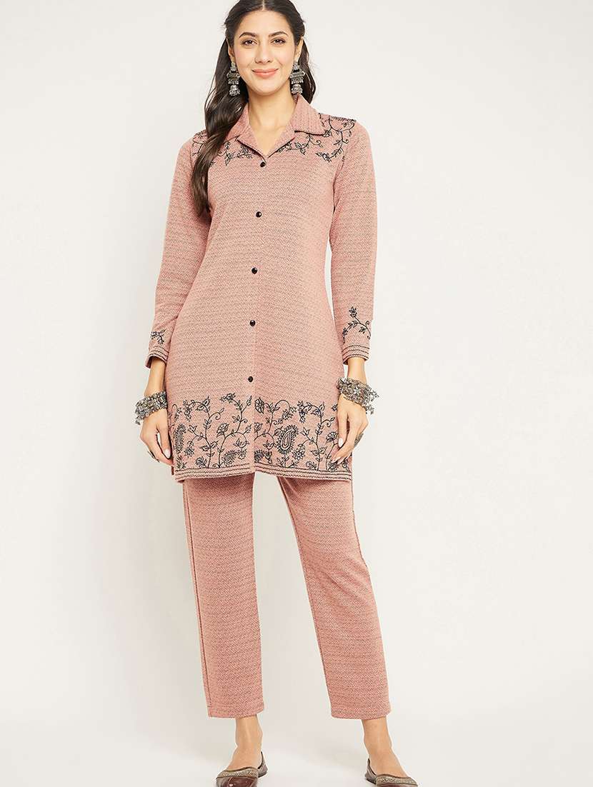 women peach embroidered co-ord set - 20612627 - Standard Image - 3