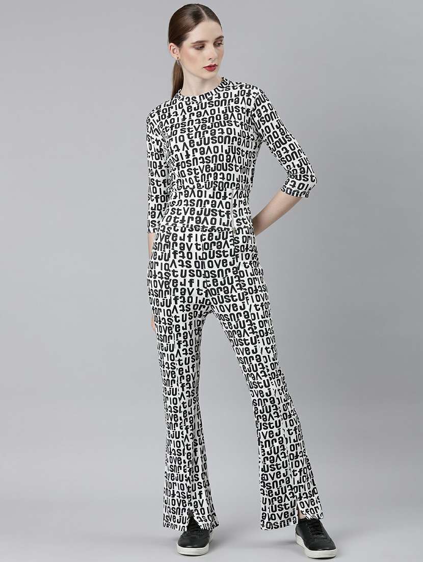 women black & white typographic top and trouser set 