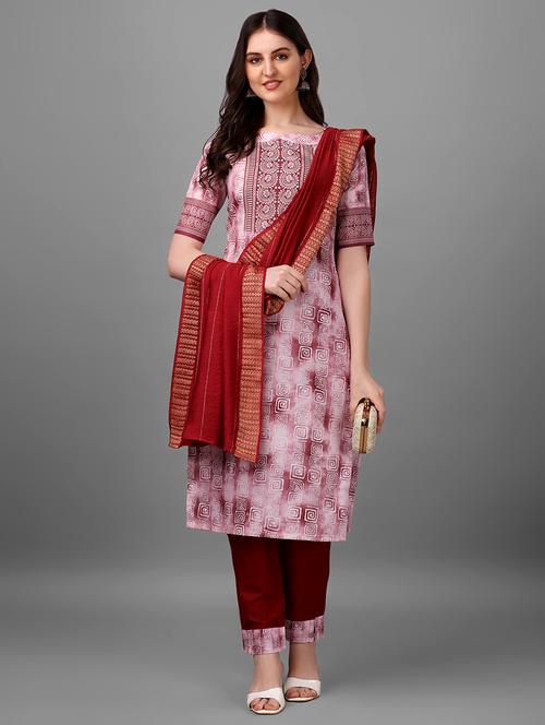 maroon printed kurta pant set - 20613935 - Standard Image - 0