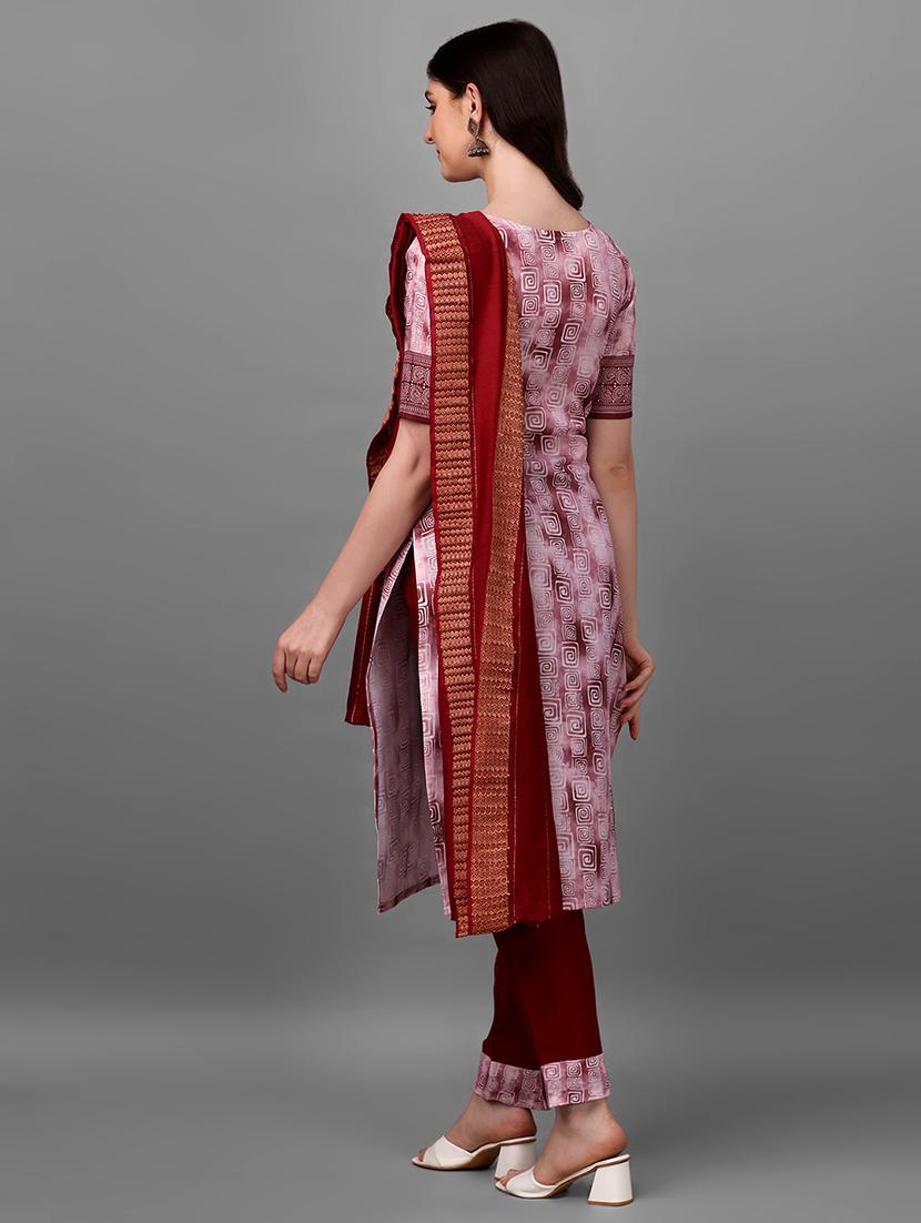 maroon printed kurta pant set - 20613935 - Standard Image - 3