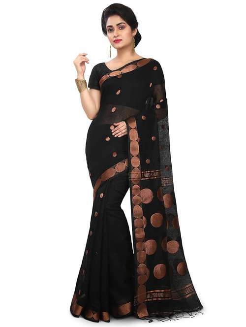 women black polka dots printed saree with blouse - 20613981 -  Standard Image - 0