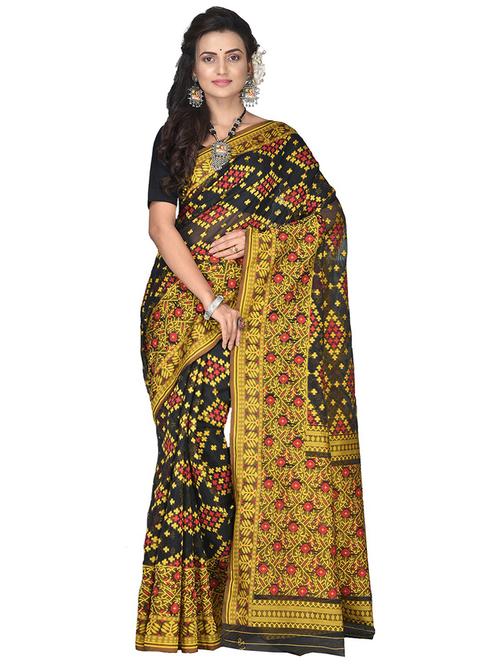 women black self design jamdani saree with blouse - 20614006 - Standard Image - 0