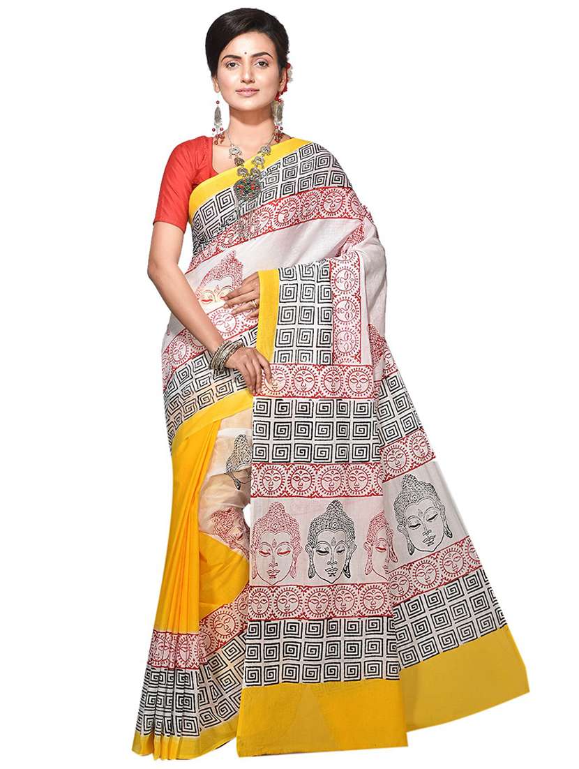 women multi color hand block print saree with blouse - 20614018 -  Zoom Image - 0