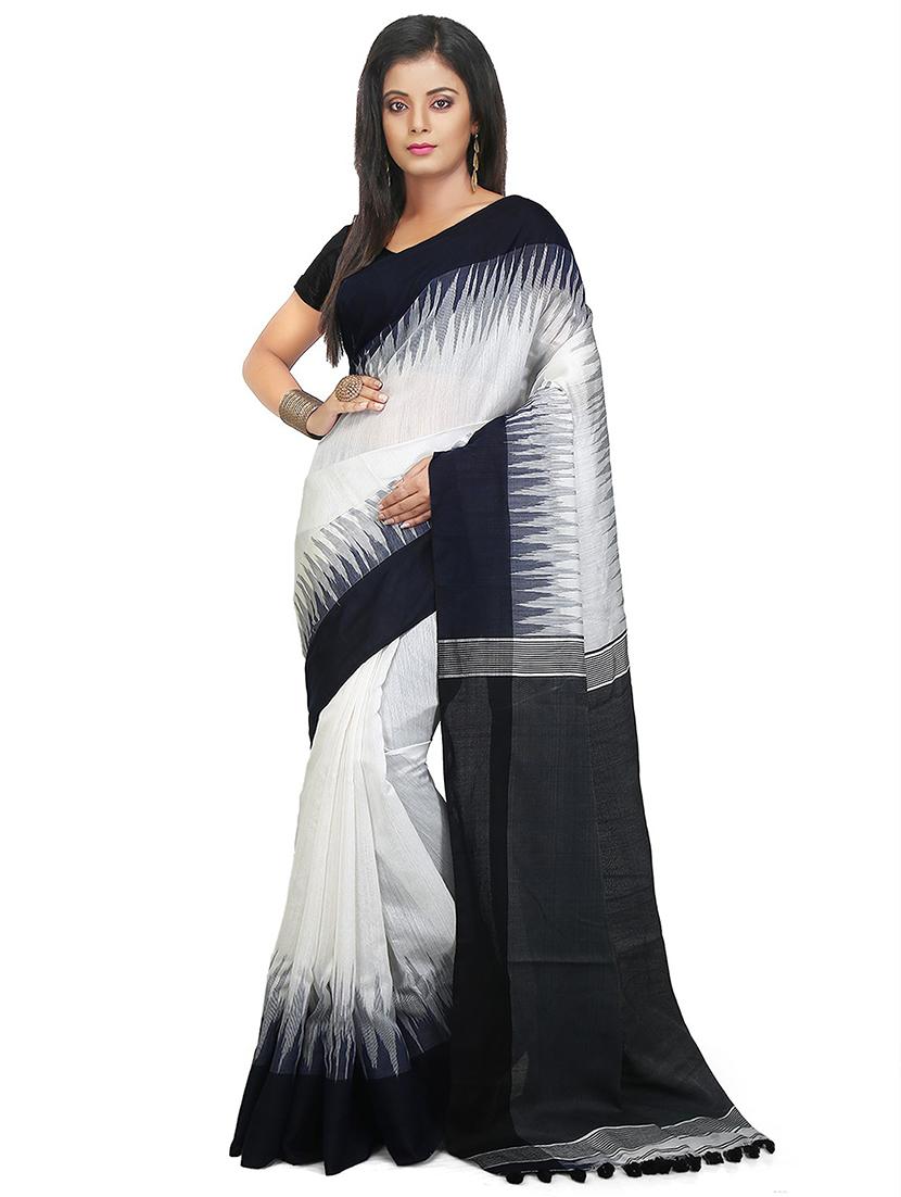 women's printed white colored saree with blouse - 20614029 - Zoom Image - 0
