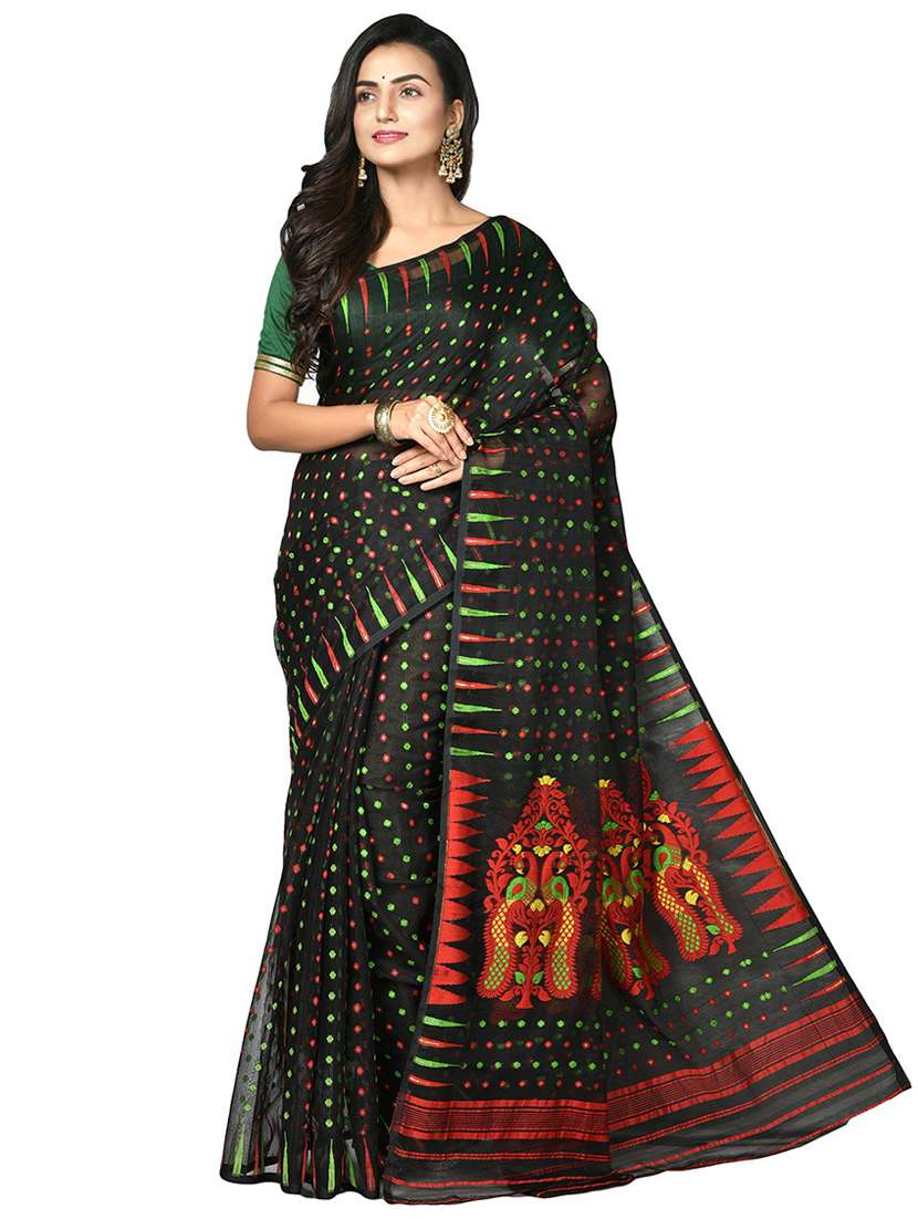 women black self design jamdani saree with blouse