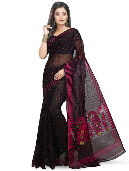 women black self design jamdani saree with blouse - 20614058 -  Standard Image - 0