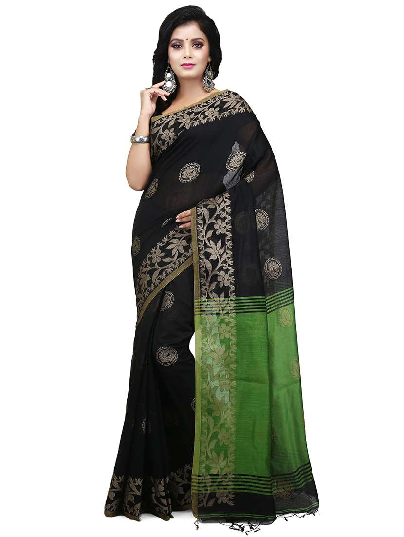 black self design bordered saree with blouse