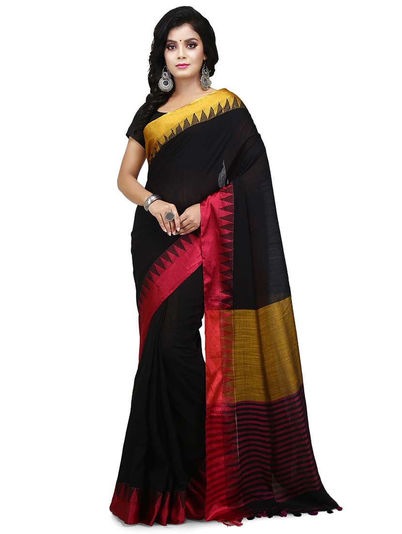 women black solid bordered saree with blouse - 20614074 -  Zoom Image - 0