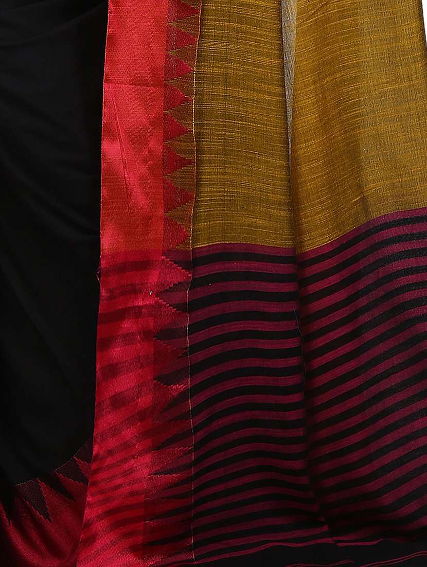 women black solid bordered saree with blouse - 20614074 - Standard Image - 3