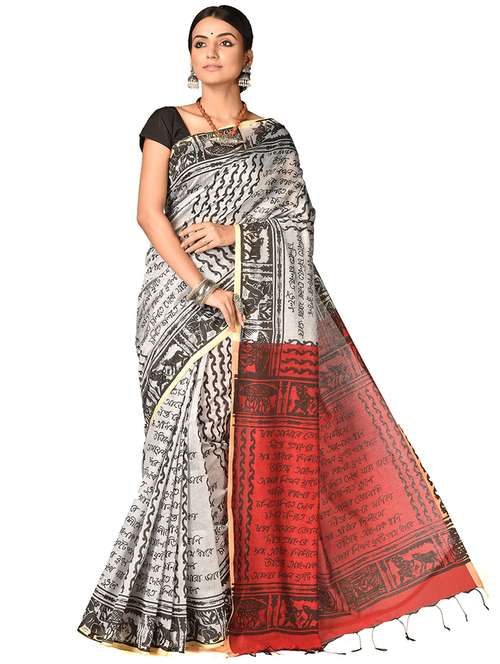 grey printed saree with blouse - 20614098 - Standard Image - 0