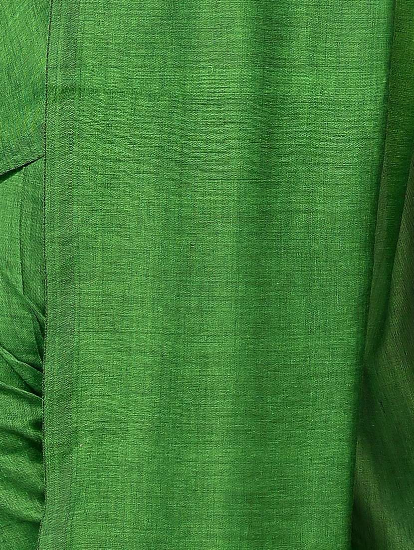 green cotton blend ready to wear saree with blouse - 20614116 -  Standard Image - 3