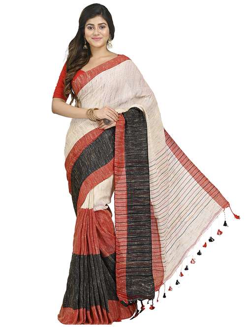 multi colored self design handloom saree with blouse - 20614121 -  Standard Image - 0