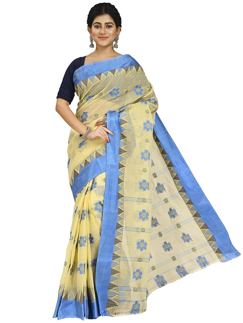 women beige self design tant saree with blouse - 20614124 - Zoom Image - 0