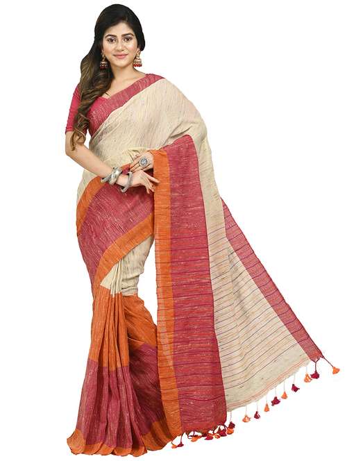 multi colored cotton blend handloom saree with blouse - 20614137 -  Standard Image - 0