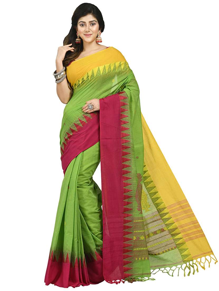 women green self design handloom saree with blouse