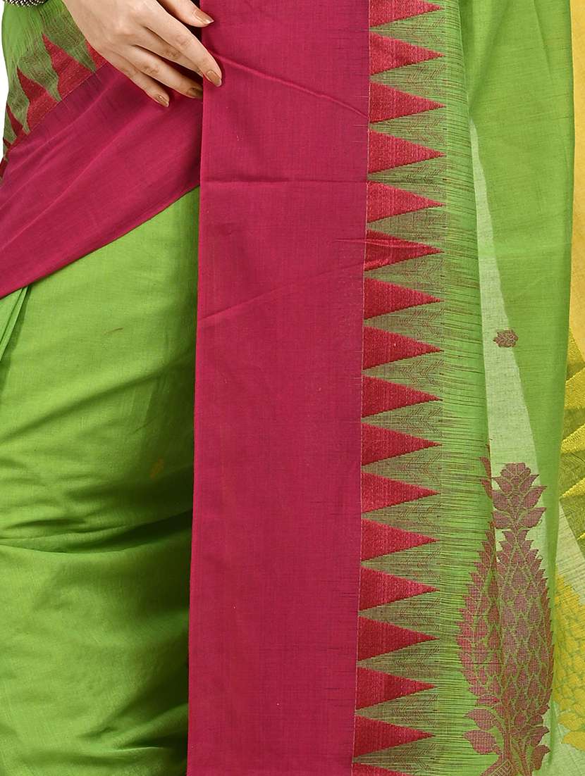 women green self design handloom saree with blouse - 20614139 -  Standard Image - 3