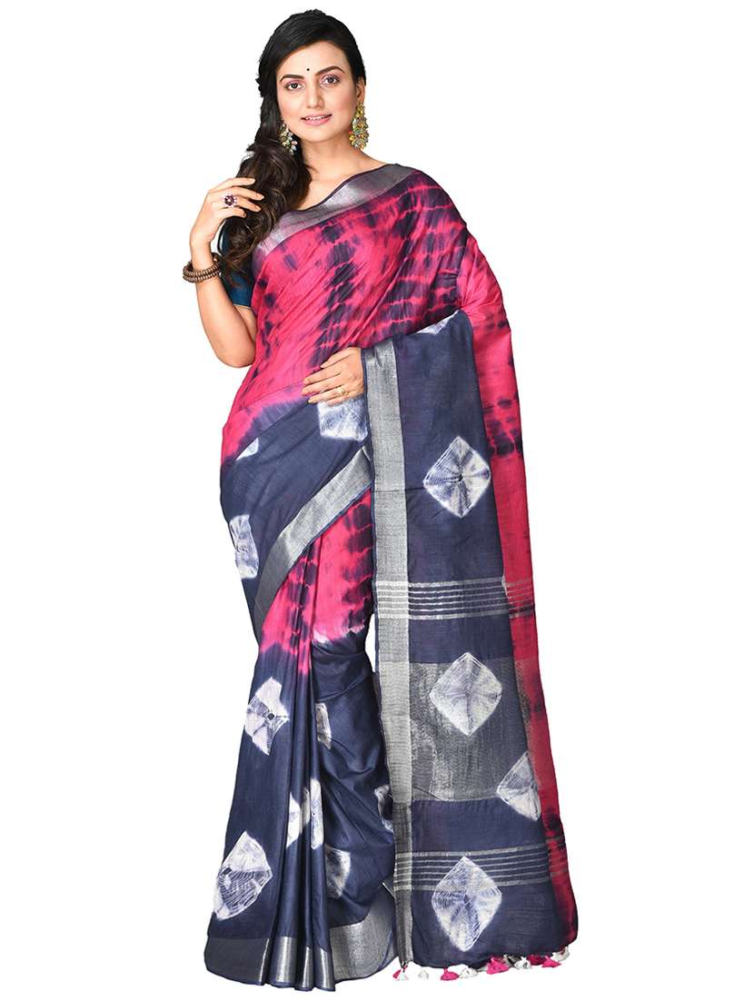 multi colored cotton blend handloom saree with blouse