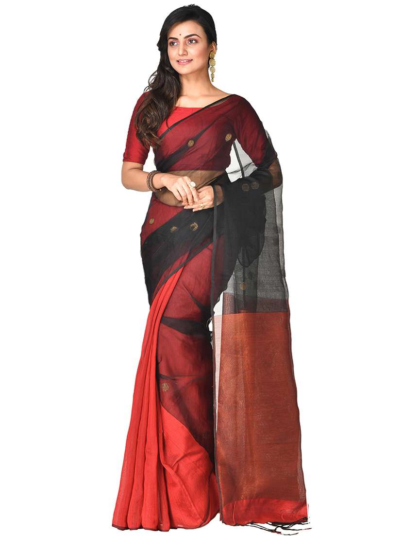 multi colored cotton blend handloom saree with blouse